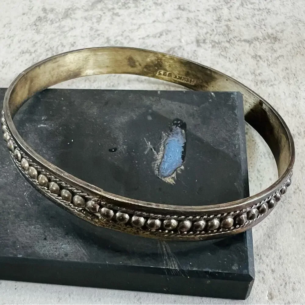 Mexico Solid Sterling Silver Bangle 8in Rustic Boho